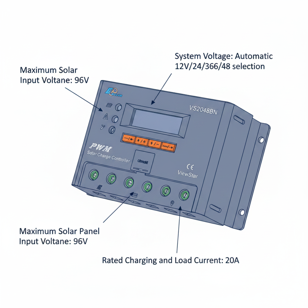 EPEVER ViewStar 20A Solar Charge Controller – 12V/24V/36V/48V
