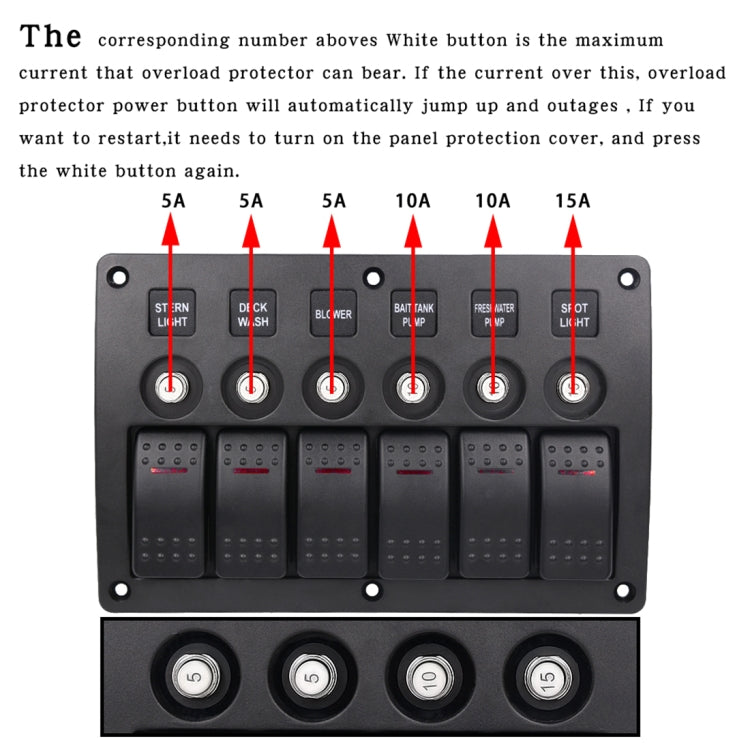 6-Way IP65 12V/24V Switch Panel with Projector Symbols