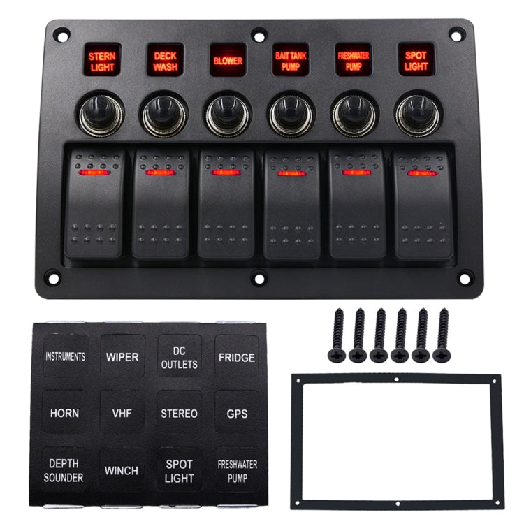 6-Way IP65 12V/24V Switch Panel with Projector Symbols