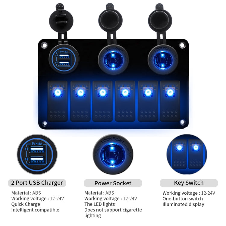 6-Way 12V/24V Switch Panel with Dual USB Charger