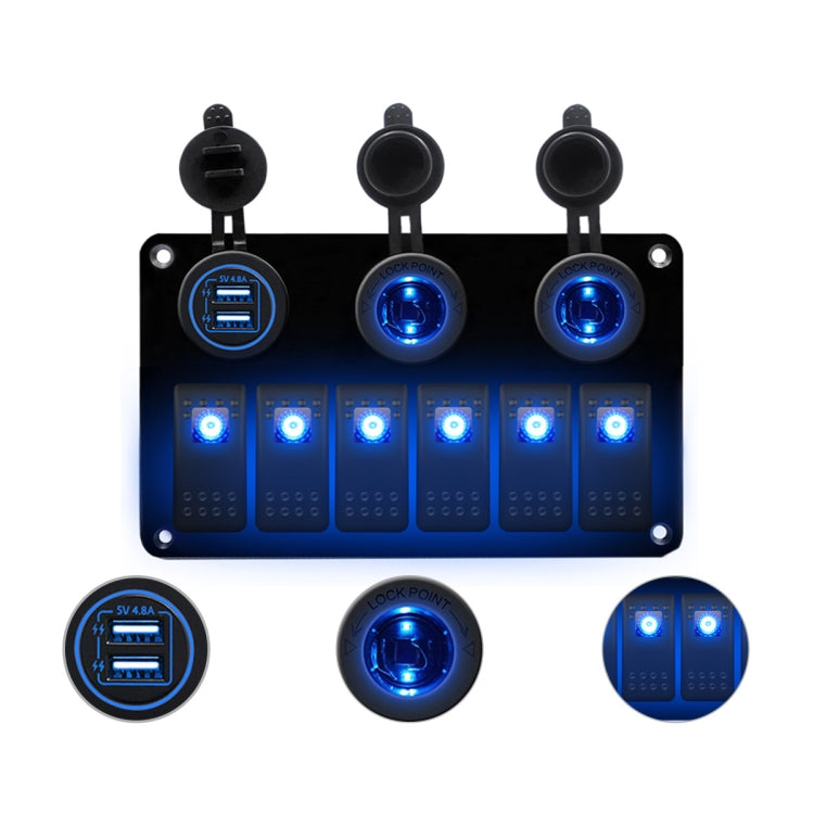 6-Way 12V/24V Switch Panel with Dual USB Charger