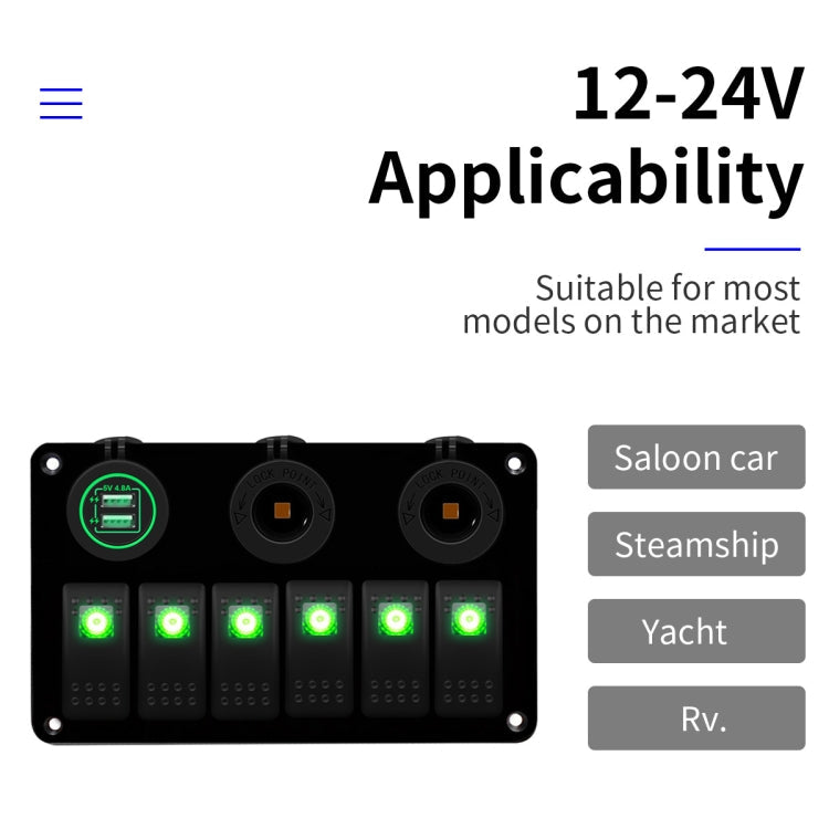 6-Way 12V/24V Switch Panel with Dual USB Charger