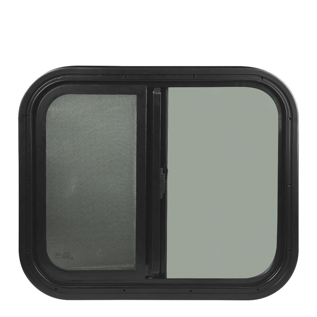600 x 500mm Sliding Campervan Window with Flyscreen – Black
