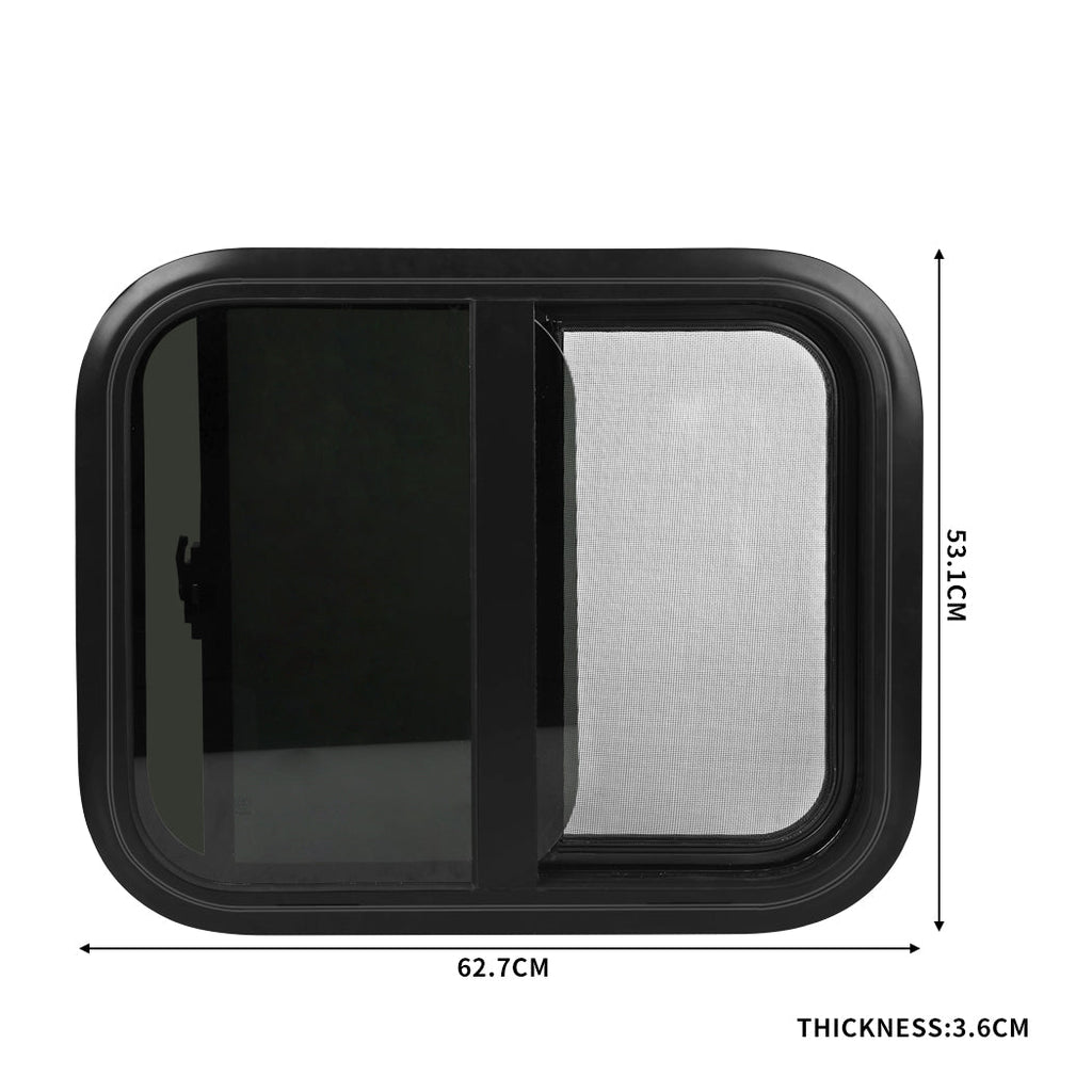 600 x 500mm Sliding Campervan Window with Flyscreen – Black