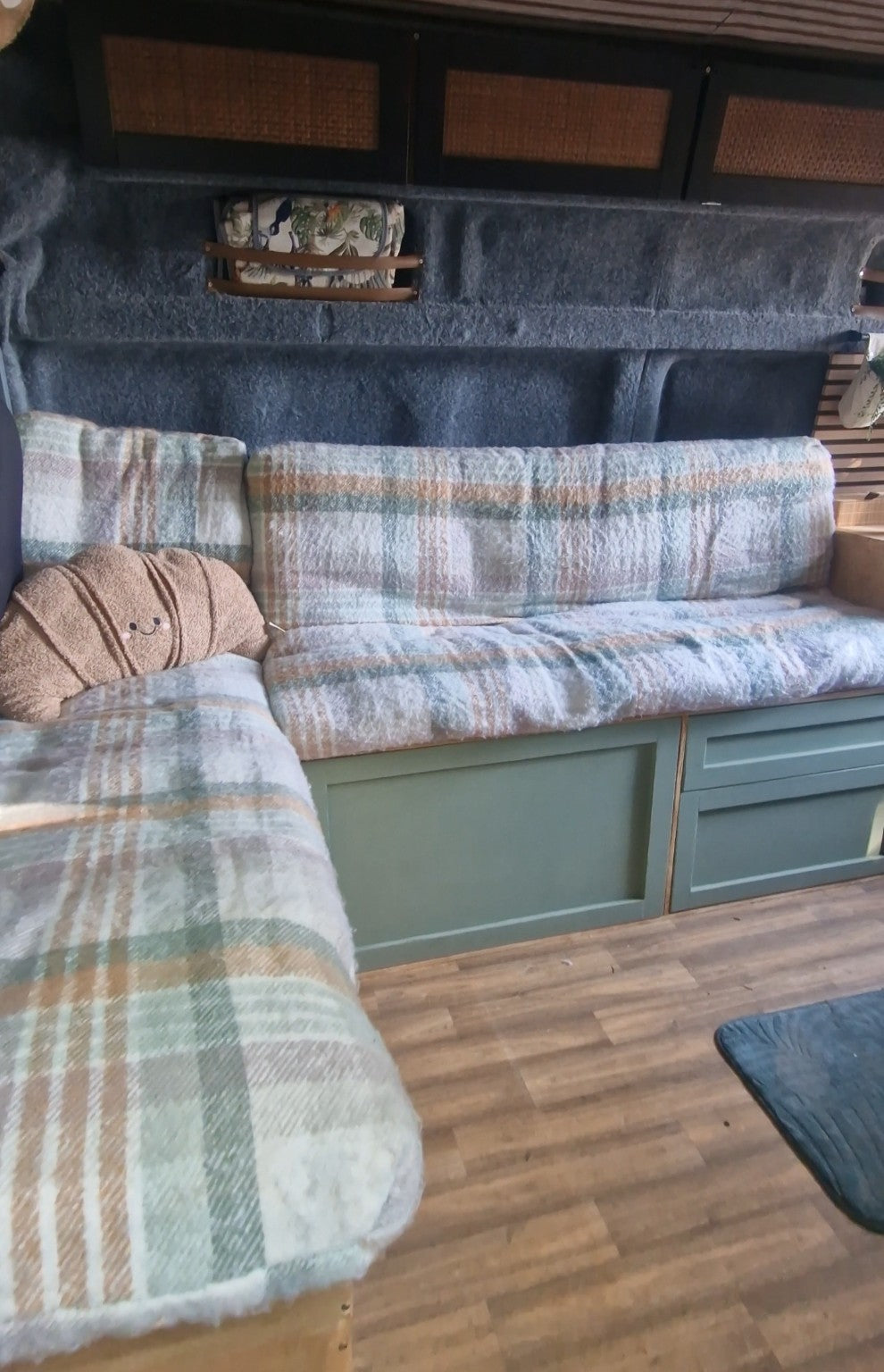 SW Built modular campervan bed and storage seating system installed in a van
