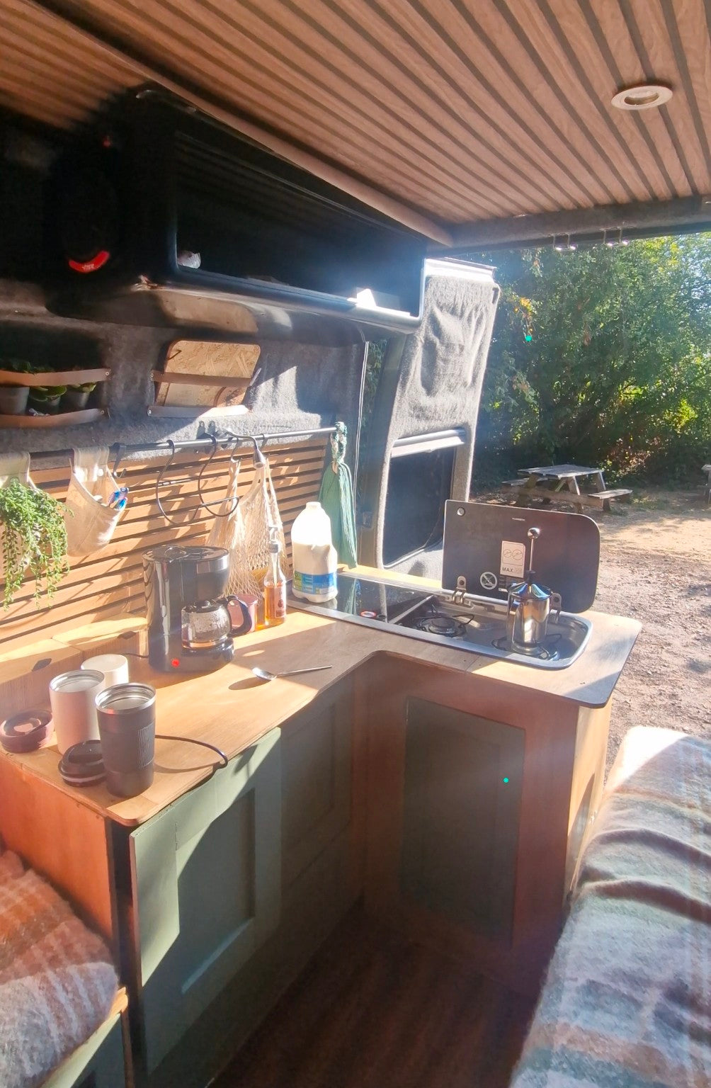 SW Built modular campervan kitchen and storage unit installed in a van